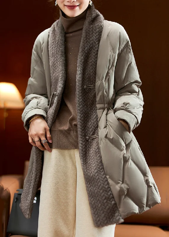 Women's cropped leather coats with silver studs for an edgy lookFashion Khaki Green Drawstring Patchwork Duck Down Coat Winter Women's cropped leather coats with silver studs for an edgy lookFashion Khaki Green Drawstring Patchwork Duck Down Coat Winter