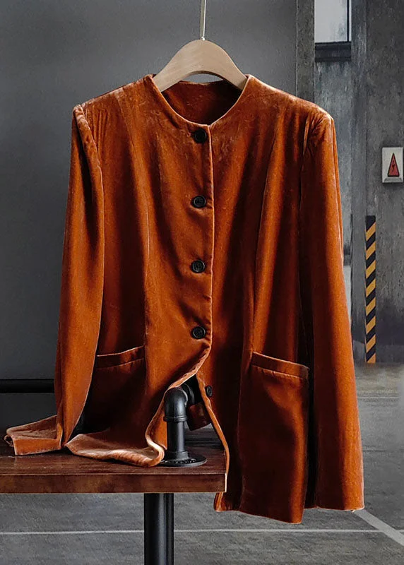 Women's knee - length wool blend coats with a fur collar for added warmthFashion Orange O-Neck Button Patchwork Silk Velour Coats Spring Women's knee - length wool blend coats with a fur collar for added warmthFashion Orange O-Neck Button Patchwork Silk Velour Coats Spring