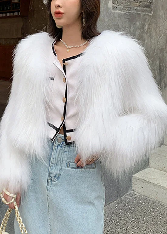 Petite women's wool blend coats with a tailored fit for a flattering silhouetteFashion White V Neck Patchwork Faux Fur Coat Winter Petite women's wool blend coats with a tailored fit for a flattering silhouetteFashion White V Neck Patchwork Faux Fur Coat Winter