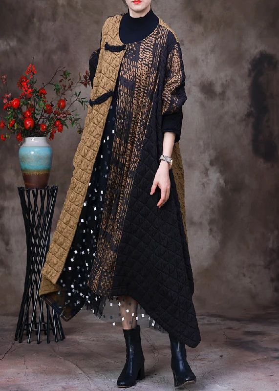 Women's cropped leather coats with silver studs for an edgy lookFashion Yellow Patchwork Black Asymmetrical O-Neck Thick Maxi Coat Long Sleeve Women's cropped leather coats with silver studs for an edgy lookFashion Yellow Patchwork Black Asymmetrical O-Neck Thick Maxi Coat Long Sleeve