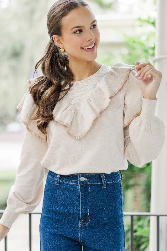 Women's Long Sleeve Turtleneck Cashmere SweatersFate: Just For You Oatmeal Brown Sweater Women's Long Sleeve Turtleneck Cashmere SweatersFate: Just For You Oatmeal Brown Sweater
