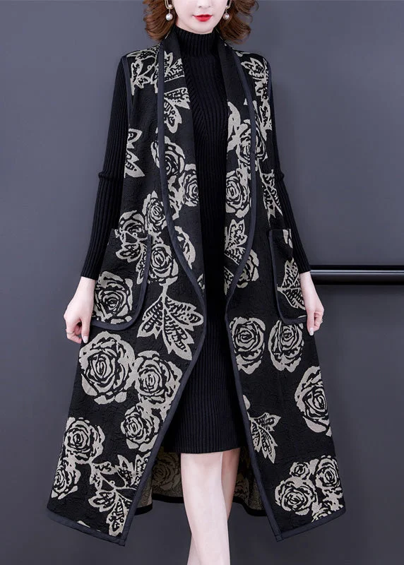 Quilted down women's coats with removable hoods for outdoor activitiesFine Black V Neck Print Patchwork Long Knit Waistcoat Spring Quilted down women's coats with removable hoods for outdoor activitiesFine Black V Neck Print Patchwork Long Knit Waistcoat Spring