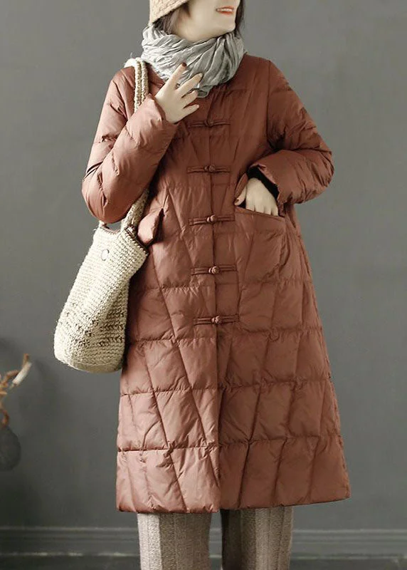 Water - resistant women's trench coats with adjustable cuffs for rainy daysFine Brown Stand Collar Pockets Duck Down Down Coat Winter Water - resistant women's trench coats with adjustable cuffs for rainy daysFine Brown Stand Collar Pockets Duck Down Down Coat Winter