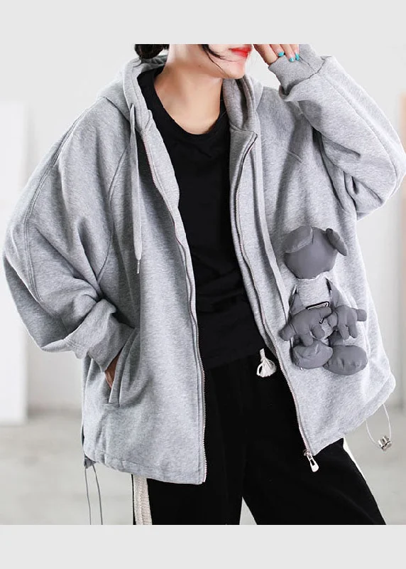 Women's reversible down coats with two - tone designs for versatile stylingFine Grey Hooded Pockets Warm Fleece Sweatshirts Top Spring Coat Women's reversible down coats with two - tone designs for versatile stylingFine Grey Hooded Pockets Warm Fleece Sweatshirts Top Spring Coat