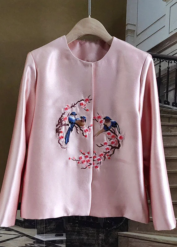 Checkered women's wool coats in a classic pattern for a timeless styleFine Pink O-Neck Embroidered Patchwork Silk Coat Spring Checkered women's wool coats in a classic pattern for a timeless styleFine Pink O-Neck Embroidered Patchwork Silk Coat Spring