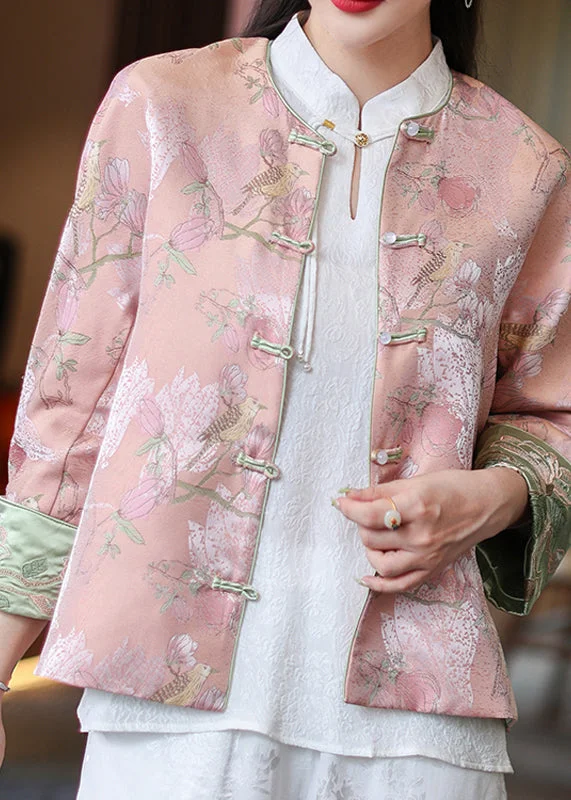 Women's longline double - breasted camel coats for a sophisticated lookFine Pink O-Neck Print Button Low High Design Coats Long Sleeve Women's longline double - breasted camel coats for a sophisticated lookFine Pink O-Neck Print Button Low High Design Coats Long Sleeve