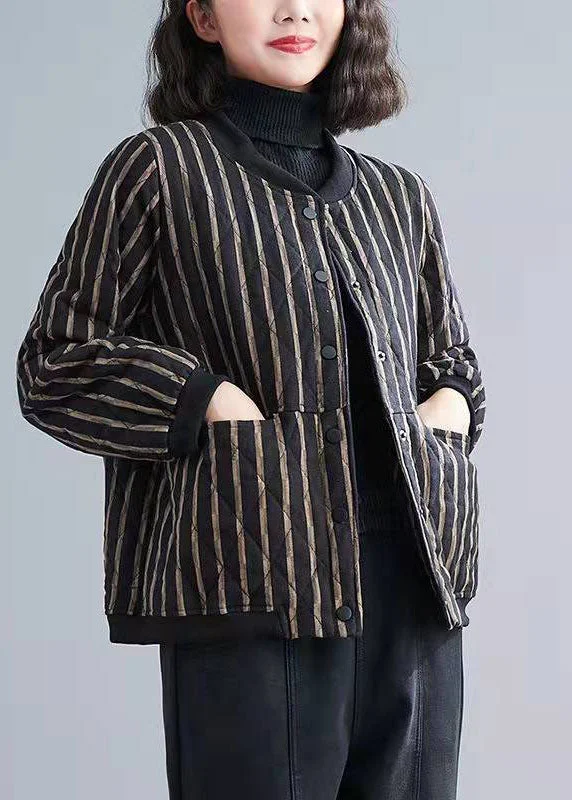 Shearling - lined women's leather coats for ultimate warmth and luxuryFine Striped Zippered Pockets Winter Cotton Coats Long sleeve Shearling - lined women's leather coats for ultimate warmth and luxuryFine Striped Zippered Pockets Winter Cotton Coats Long sleeve