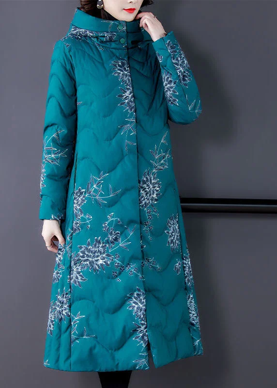 Water - resistant women's trench coats with adjustable cuffs for rainy daysFitted Blue Hooded Print Fine Cotton Filled Puffers Coats Winter Water - resistant women's trench coats with adjustable cuffs for rainy daysFitted Blue Hooded Print Fine Cotton Filled Puffers Coats Winter