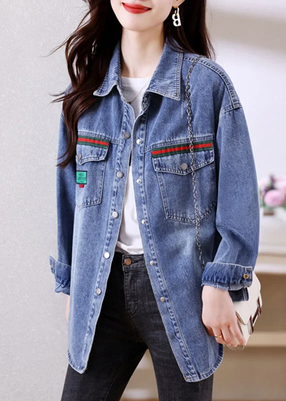 Petite women's wool blend coats with a tailored fit for a flattering silhouetteFitted Blue Peter Pan Collar Button Patchwork Denim Coats Long Sleeve Petite women's wool blend coats with a tailored fit for a flattering silhouetteFitted Blue Peter Pan Collar Button Patchwork Denim Coats Long Sleeve