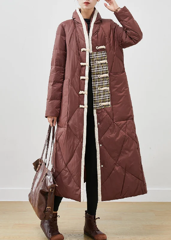 Women's longline double - breasted camel coats for a sophisticated lookFitted Brown Stand Collar Chinese Button Duck Down Puffers Jackets Winter Women's longline double - breasted camel coats for a sophisticated lookFitted Brown Stand Collar Chinese Button Duck Down Puffers Jackets Winter