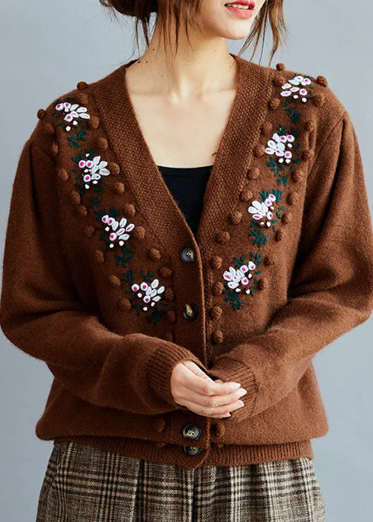 Women's cropped leather coats with silver studs for an edgy lookFitted Coffee Embroideried Button Knit sweaters Coat Winter Women's cropped leather coats with silver studs for an edgy lookFitted Coffee Embroideried Button Knit sweaters Coat Winter