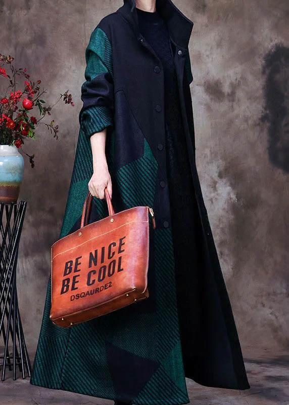 Oversized women's wool coats in a monochromatic look for a trendy outfitFitted Green Patchwork Woolen Coats Winter