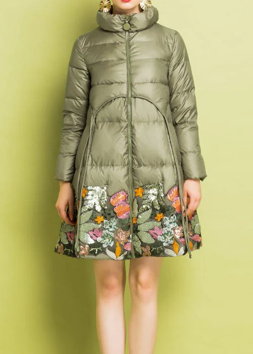 Long women's mac coats in a lightweight fabric for spring showersFitted Grey Green Sequins Embroideried Duck Down Jacket Winter Long women's mac coats in a lightweight fabric for spring showersFitted Grey Green Sequins Embroideried Duck Down Jacket Winter