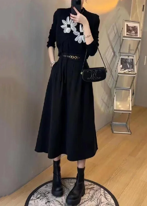 Women's cropped leather coats with silver studs for an edgy lookFloral Black O Neck Pockets Patchwork Three Pieces Set Waistcoat Sleeveless Women's cropped leather coats with silver studs for an edgy lookFloral Black O Neck Pockets Patchwork Three Pieces Set Waistcoat Sleeveless