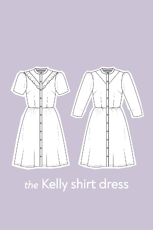 Plus Size Women's Fit - and - Flare Sweater Dresses with Ruffled HemForget-me-not Patterns Kelly Shirt Dress Plus Size Women's Fit - and - Flare Sweater Dresses with Ruffled HemForget-me-not Patterns Kelly Shirt Dress