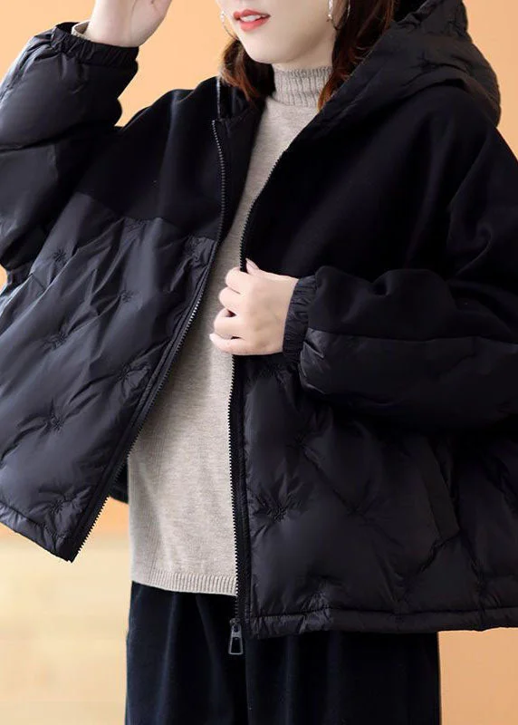 Water - resistant women's trench coats with adjustable cuffs for rainy daysFrench Black Hooded Patchwork Embroideried Duck Down Winter Coats Water - resistant women's trench coats with adjustable cuffs for rainy daysFrench Black Hooded Patchwork Embroideried Duck Down Winter Coats