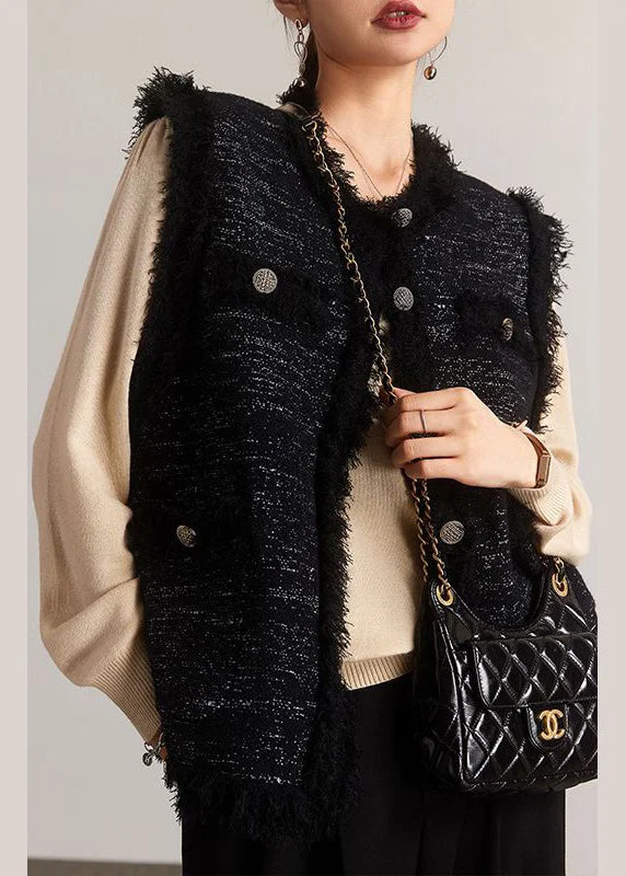 Belted women's cashmere coats in soft pastels for a luxurious feelFrench Black Tasseled Button Patchwork Cotton Waistcoat Sleeveless Belted women's cashmere coats in soft pastels for a luxurious feelFrench Black Tasseled Button Patchwork Cotton Waistcoat Sleeveless