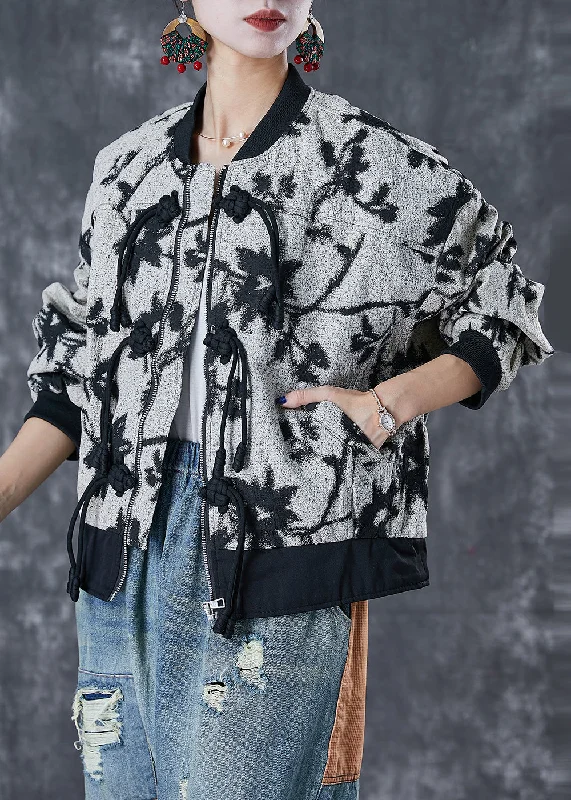 Women's longline double - breasted camel coats for a sophisticated lookFrench Black Tasseled Print Cotton Jackets Fall Women's longline double - breasted camel coats for a sophisticated lookFrench Black Tasseled Print Cotton Jackets Fall