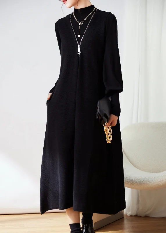 Long women's mac coats in a lightweight fabric for spring showersFrench Black Zippered Waistcoat Dresses And Top Knit Two-Piece Set Winter Long women's mac coats in a lightweight fabric for spring showersFrench Black Zippered Waistcoat Dresses And Top Knit Two-Piece Set Winter