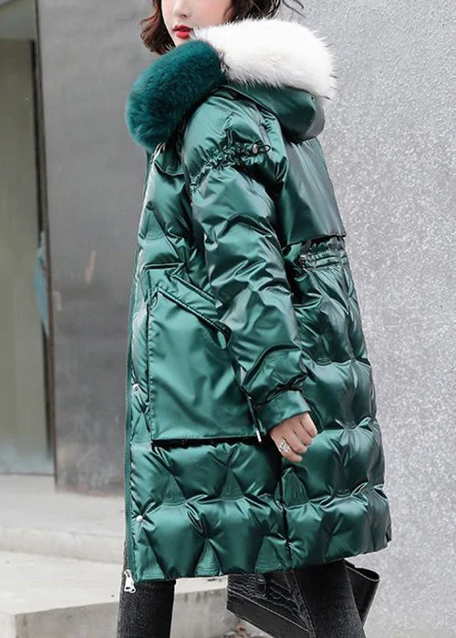 Quilted down women's coats with removable hoods for outdoor activitiesFrench Blackish Green Fur Collar Drawstring Duck Down Coat Winter Quilted down women's coats with removable hoods for outdoor activitiesFrench Blackish Green Fur Collar Drawstring Duck Down Coat Winter