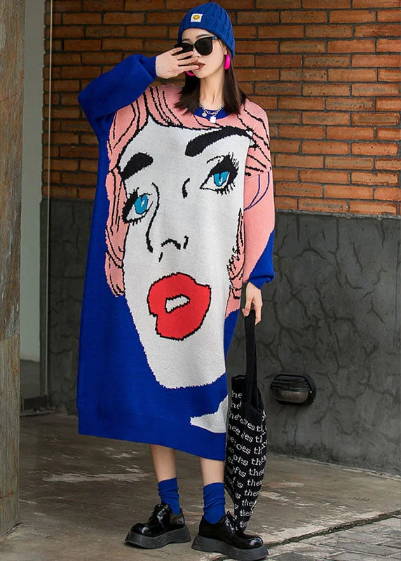 Belted Women's Cotton Blend Sweater Dresses for a Casual LookFrench Blue O-Neck Loose Fall Knit Long Dresses Long sleeve Belted Women's Cotton Blend Sweater Dresses for a Casual LookFrench Blue O-Neck Loose Fall Knit Long Dresses Long sleeve
