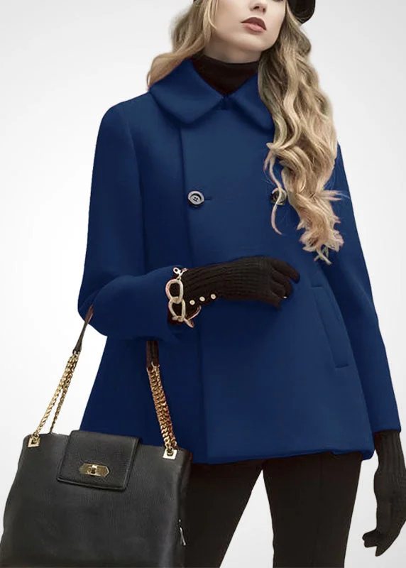 Checkered women's wool coats in a classic pattern for a timeless styleFrench Blue Peter Pan Collar Original Design Woolen Coats Cloak Sleeves Checkered women's wool coats in a classic pattern for a timeless styleFrench Blue Peter Pan Collar Original Design Woolen Coats Cloak Sleeves