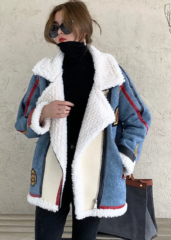 Women's waterproof parka coats with multiple pockets for practicalityFrench Blue Zip Up denim Patchwork Faux Fur Winter Coat Women's waterproof parka coats with multiple pockets for practicalityFrench Blue Zip Up denim Patchwork Faux Fur Winter Coat