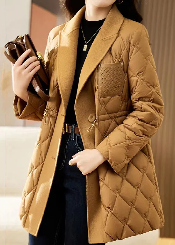 Checkered women's wool coats in a classic pattern for a timeless styleFrench Camel Peter Pan Collar Drawstring Patchwork Fine Cotton Filled Coat Winter Checkered women's wool coats in a classic pattern for a timeless styleFrench Camel Peter Pan Collar Drawstring Patchwork Fine Cotton Filled Coat Winter