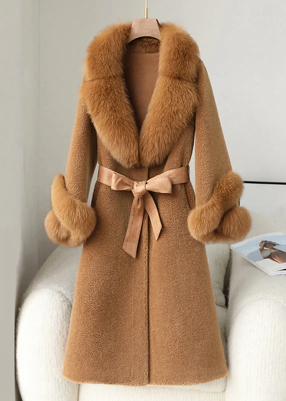 Women's reversible down coats with two - tone designs for versatile stylingFrench Coffee Button Pockets Patchwork Fuzzy Fur Coat Winter Women's reversible down coats with two - tone designs for versatile stylingFrench Coffee Button Pockets Patchwork Fuzzy Fur Coat Winter
