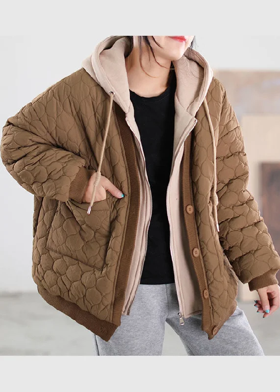 Petite women's wool blend coats with a tailored fit for a flattering silhouetteFrench Coffee Hooded Patchwork Fine Cotton Filled Winter Coats Petite women's wool blend coats with a tailored fit for a flattering silhouetteFrench Coffee Hooded Patchwork Fine Cotton Filled Winter Coats