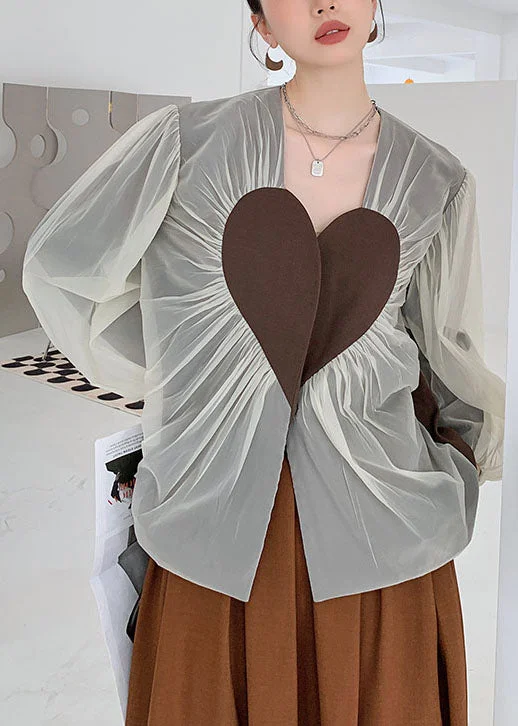 Water - resistant women's trench coats with adjustable cuffs for rainy daysFrench Colorblock heart Patchwork Wrinkled Tulle Coats Spring Water - resistant women's trench coats with adjustable cuffs for rainy daysFrench Colorblock heart Patchwork Wrinkled Tulle Coats Spring