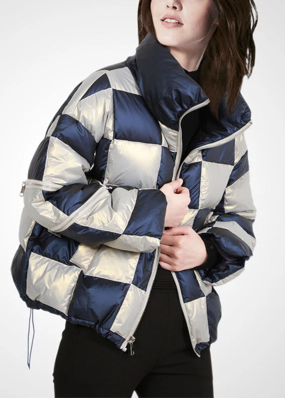 Women's knee - length wool blend coats with a fur collar for added warmthFrench Colorblock Stand Collar Zip Up Drawstring Plaid Duck Down Puffer Jacket Winter Women's knee - length wool blend coats with a fur collar for added warmthFrench Colorblock Stand Collar Zip Up Drawstring Plaid Duck Down Puffer Jacket Winter