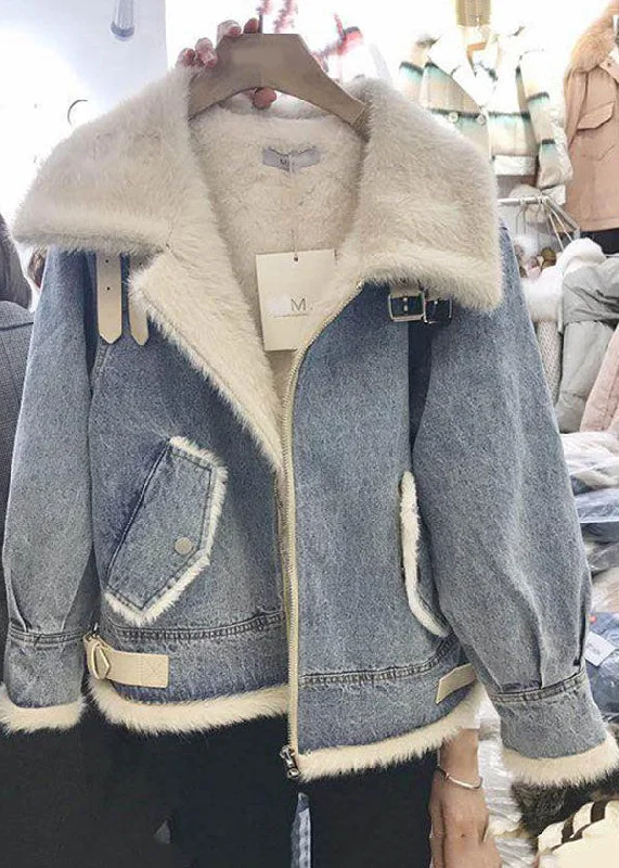 Hooded women's puffer coats in neon colors for high - visibility sportsFrench Denim Blue Zip Up Thick Fleece Wool Lined Coat Outwear Spring Hooded women's puffer coats in neon colors for high - visibility sportsFrench Denim Blue Zip Up Thick Fleece Wool Lined Coat Outwear Spring