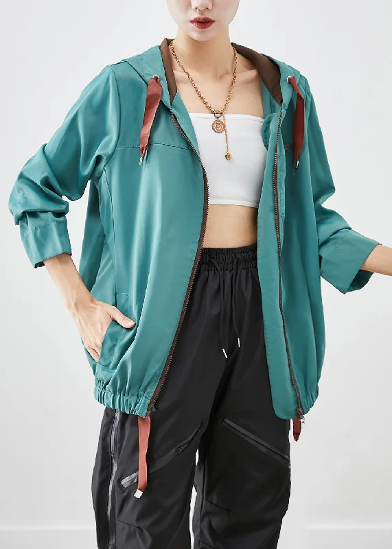 Long women's mac coats in a lightweight fabric for spring showersFrench Green Hooded Drawstring Cotton Jackets Fall Long women's mac coats in a lightweight fabric for spring showersFrench Green Hooded Drawstring Cotton Jackets Fall