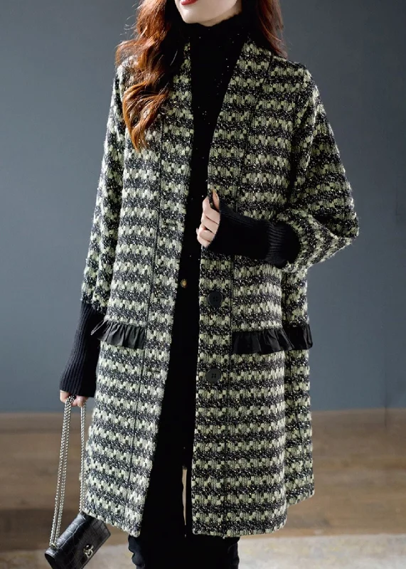 Women's knee - length wool blend coats with a fur collar for added warmthFrench Green Ruffled Plaid Fine Cotton Filled Woolen Coat Spring Women's knee - length wool blend coats with a fur collar for added warmthFrench Green Ruffled Plaid Fine Cotton Filled Woolen Coat Spring
