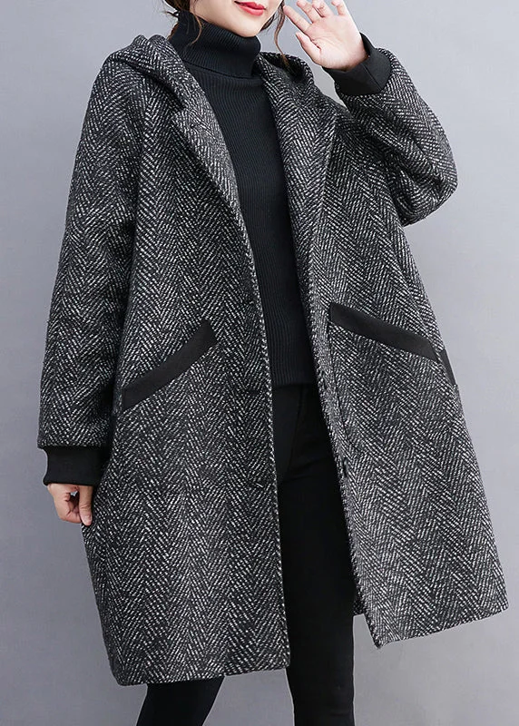 Women's waterproof parka coats with multiple pockets for practicalityFrench Grey Hooded Button Pockets Thick Woolen Coats Winter Women's waterproof parka coats with multiple pockets for practicalityFrench Grey Hooded Button Pockets Thick Woolen Coats Winter