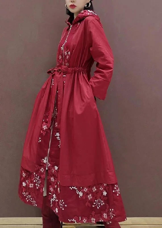 Petite women's wool blend coats with a tailored fit for a flattering silhouetteFrench Hooded Fine Spring Clothes For Women Red Embroidery Art Coats Petite women's wool blend coats with a tailored fit for a flattering silhouetteFrench Hooded Fine Spring Clothes For Women Red Embroidery Art Coats