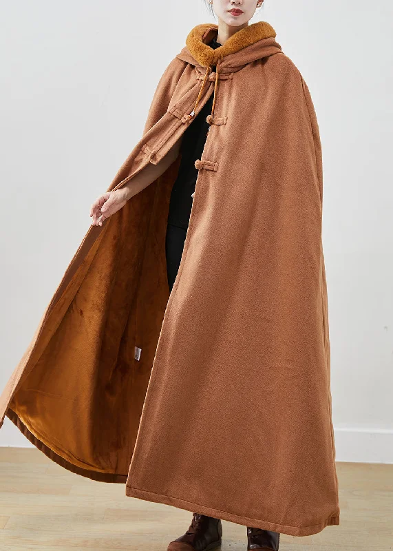 Petite women's wool blend coats with a tailored fit for a flattering silhouetteFrench Khaki Fur Collar Oversized Warm Fleece Hoodie Coat Cloak Sleeves Petite women's wool blend coats with a tailored fit for a flattering silhouetteFrench Khaki Fur Collar Oversized Warm Fleece Hoodie Coat Cloak Sleeves
