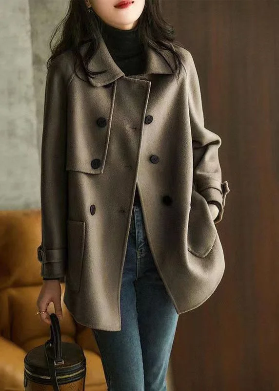 Embroidered women's cotton coats in a bohemian pattern for a unique designFrench Khaki Oversized Double Breast Woolen Jackets Fall Embroidered women's cotton coats in a bohemian pattern for a unique designFrench Khaki Oversized Double Breast Woolen Jackets Fall
