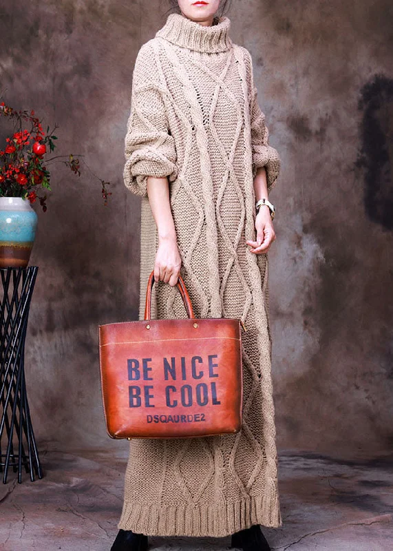 Empire Waist Women's Alpaca Wool Sweater Dresses in Earthy TonesFrench Khaki Turtle Neck Hollow Out Knit Winter Sweater dress Empire Waist Women's Alpaca Wool Sweater Dresses in Earthy TonesFrench Khaki Turtle Neck Hollow Out Knit Winter Sweater dress