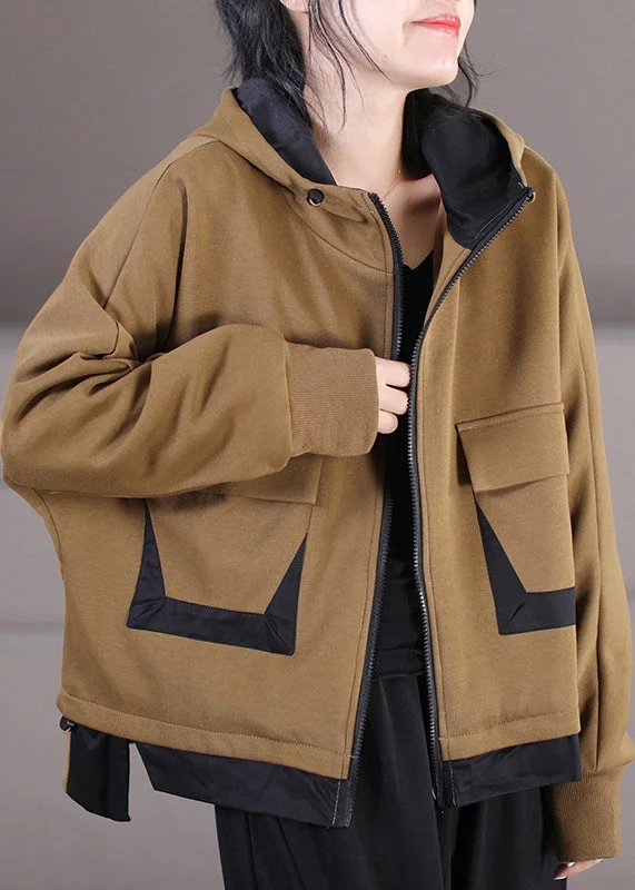 Oversized women's wool coats in a monochromatic look for a trendy outfitFrench Khaki Zippered Patchwork Drawstring Cotton Hooded Coat Long Sleeve Oversized women's wool coats in a monochromatic look for a trendy outfitFrench Khaki Zippered Patchwork Drawstring Cotton Hooded Coat Long Sleeve