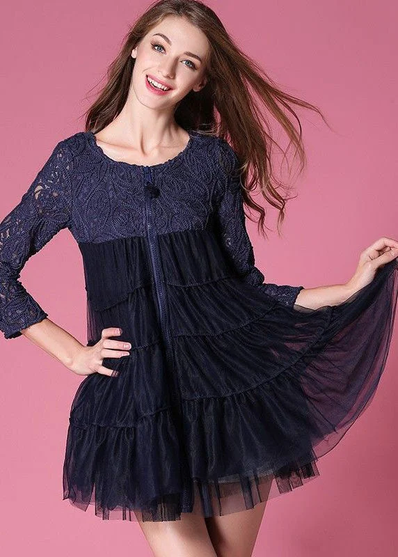 Checkered women's wool coats in a classic pattern for a timeless styleFrench Navy O-Neck Lace Patchwork Hollow Out Tulle Coat Bracelet Sleeve Checkered women's wool coats in a classic pattern for a timeless styleFrench Navy O-Neck Lace Patchwork Hollow Out Tulle Coat Bracelet Sleeve