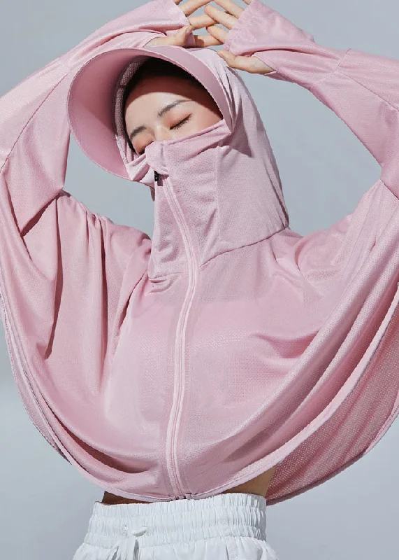 Women's faux fur coats in bright colors for a bold fashion statementFrench Pink Hooded Zippered Patchwork Ice Silk UPF 50+ Coat Summer Women's faux fur coats in bright colors for a bold fashion statementFrench Pink Hooded Zippered Patchwork Ice Silk UPF 50+ Coat Summer