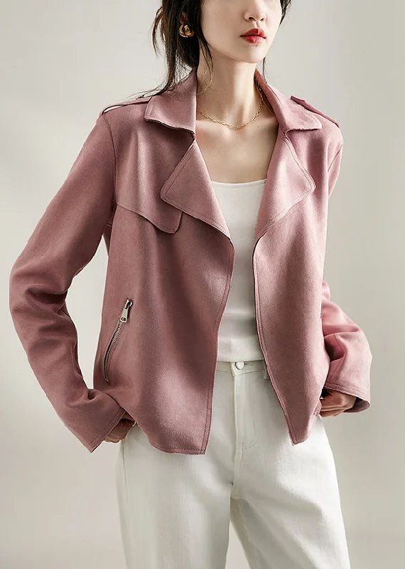 Women's reversible down coats with two - tone designs for versatile stylingFrench Pink Lapel Oversized Faux Suede Jacket Fall Women's reversible down coats with two - tone designs for versatile stylingFrench Pink Lapel Oversized Faux Suede Jacket Fall