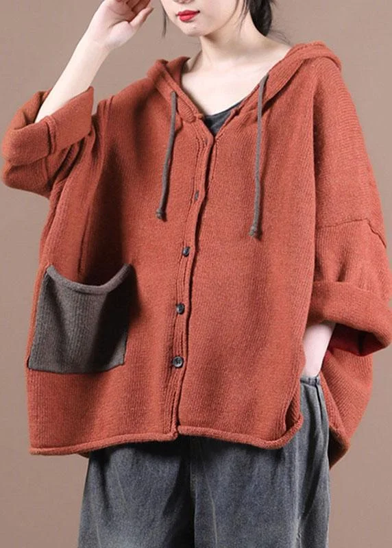 Embroidered women's cotton coats in a bohemian pattern for a unique designFrench Red Pockets Casual Sweater Coat Embroidered women's cotton coats in a bohemian pattern for a unique designFrench Red Pockets Casual Sweater Coat