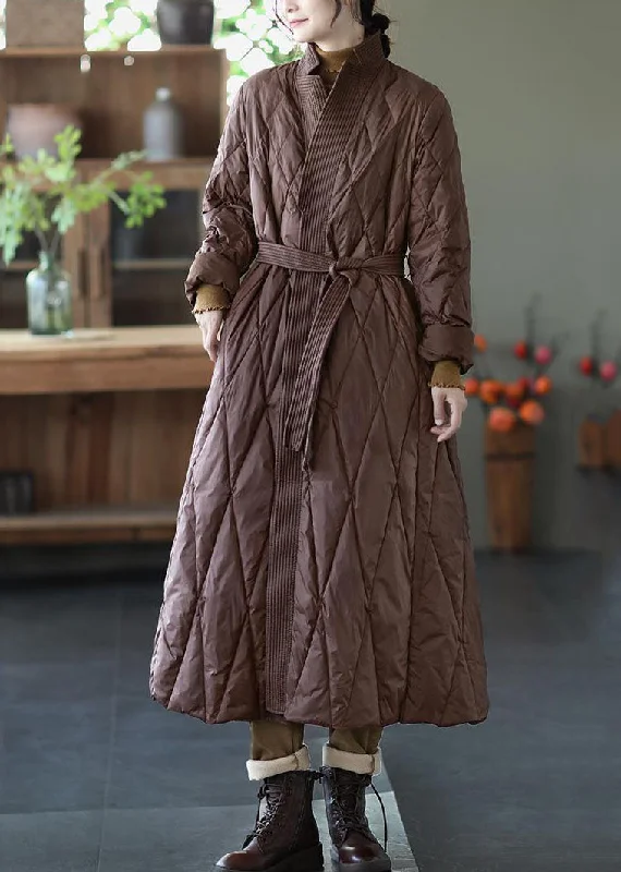 Water - resistant women's trench coats with adjustable cuffs for rainy daysFrench Rust Red V Neck Sashes Lengthen Duck Down Wrap Canada Goose Jacket Winter Water - resistant women's trench coats with adjustable cuffs for rainy daysFrench Rust Red V Neck Sashes Lengthen Duck Down Wrap Canada Goose Jacket Winter