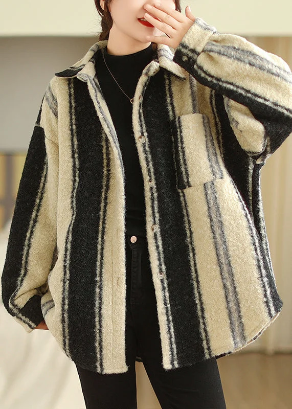 Women's waterproof parka coats with multiple pockets for practicalityFrench Striped Peter Pan Collar Button Woolen Coat Long Sleeve Women's waterproof parka coats with multiple pockets for practicalityFrench Striped Peter Pan Collar Button Woolen Coat Long Sleeve