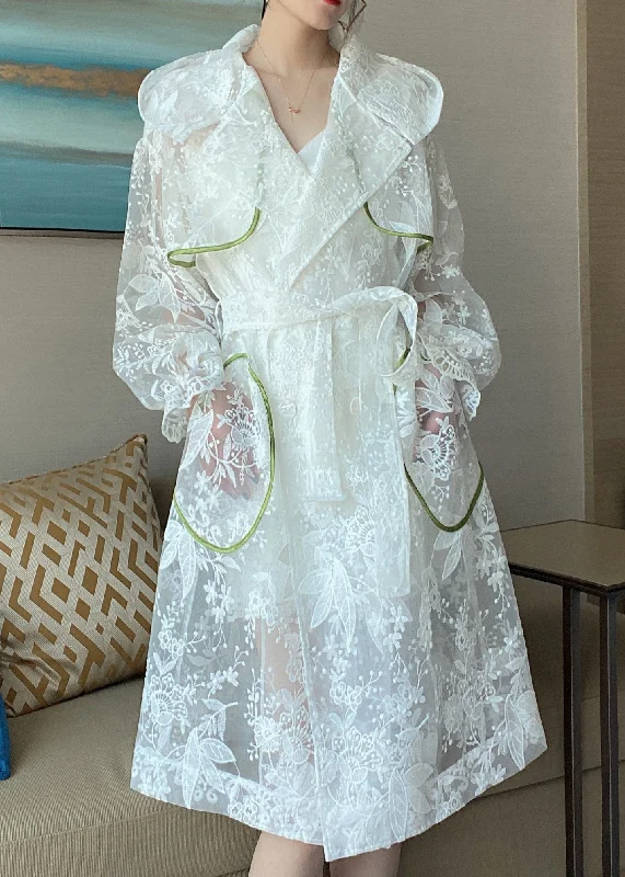 Oversized women's wool coats in a monochromatic look for a trendy outfitFrench White Embroideried Pockets Patchwork Lace Hooded Coat Fall Oversized women's wool coats in a monochromatic look for a trendy outfitFrench White Embroideried Pockets Patchwork Lace Hooded Coat Fall