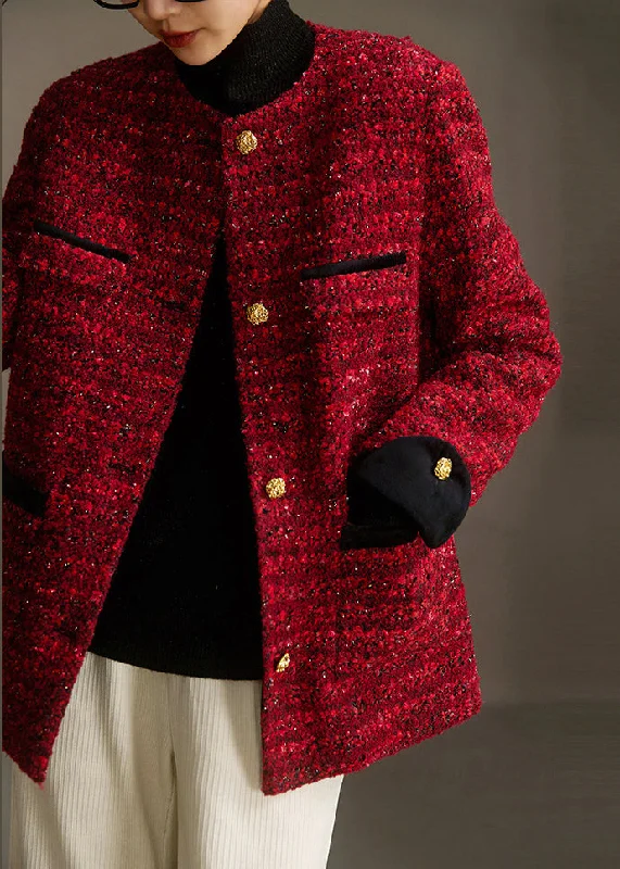 Embroidered women's cotton coats in a bohemian pattern for a unique designFrench Wine Red O Neck Button Pockets Duck Down Coats Long Sleeve Embroidered women's cotton coats in a bohemian pattern for a unique designFrench Wine Red O Neck Button Pockets Duck Down Coats Long Sleeve