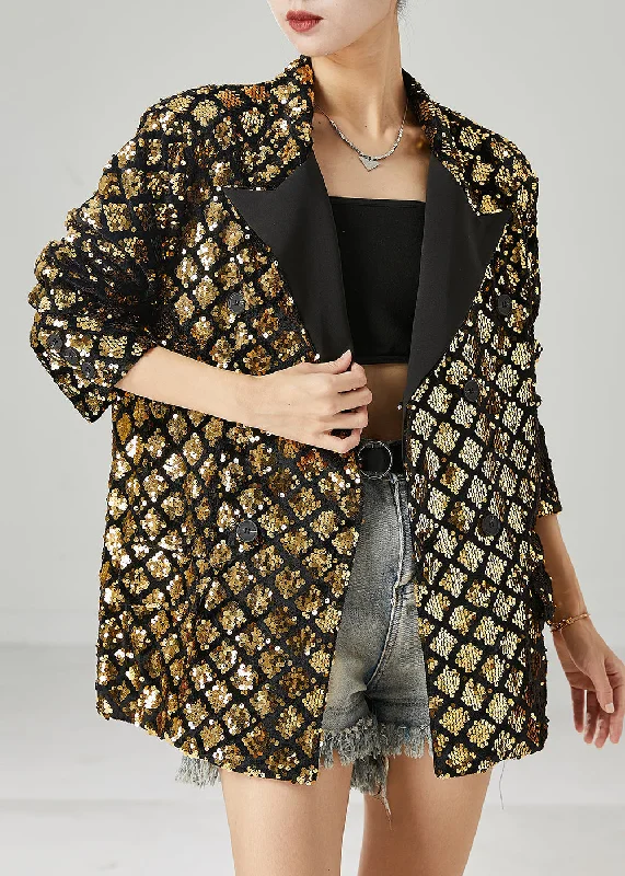 Petite women's wool blend coats with a tailored fit for a flattering silhouetteGolden Sequins Coat Oversized Double Breast Spring Petite women's wool blend coats with a tailored fit for a flattering silhouetteGolden Sequins Coat Oversized Double Breast Spring